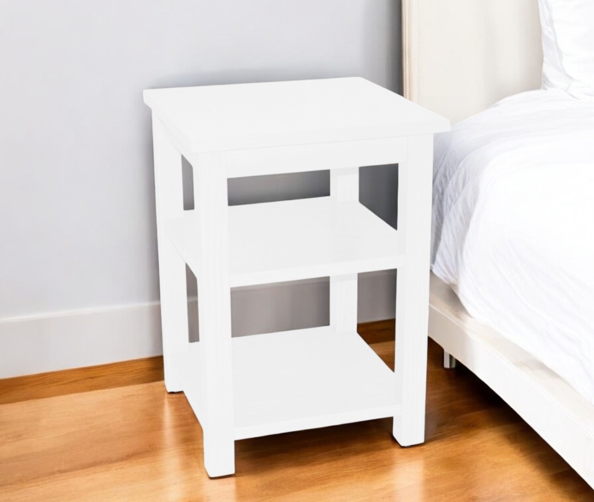 548326 28 in. White Solid Wood Nightstand