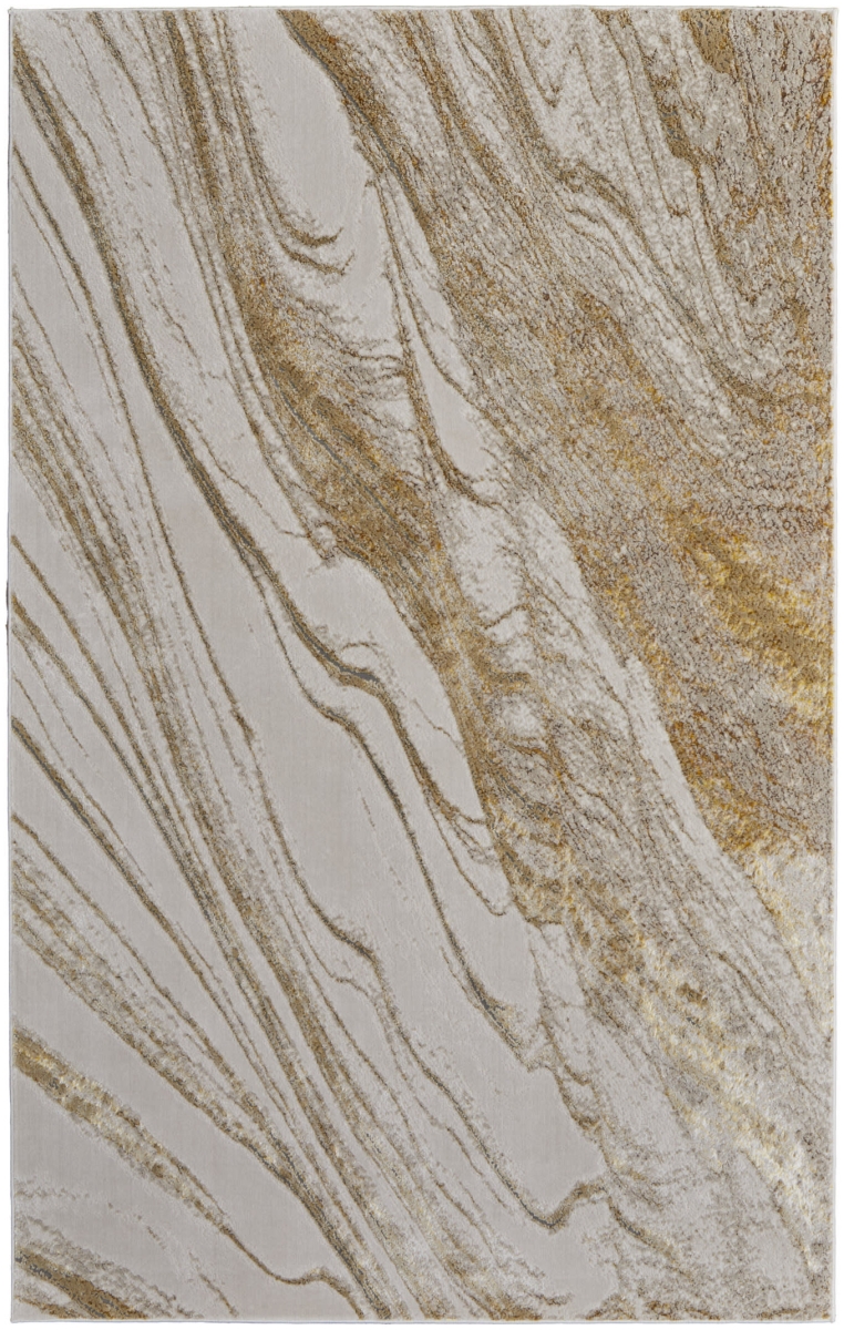 566581 4 x 6 ft. Abstract Power Loom Rectangle Area Rug, Ivory, Brown & Gold