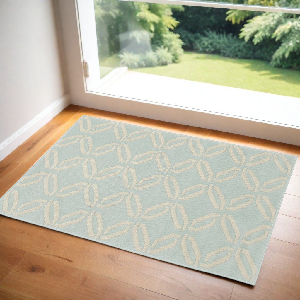 553324 2 x 4 ft. Trellis Rectangle Area Rug, Beige & Green