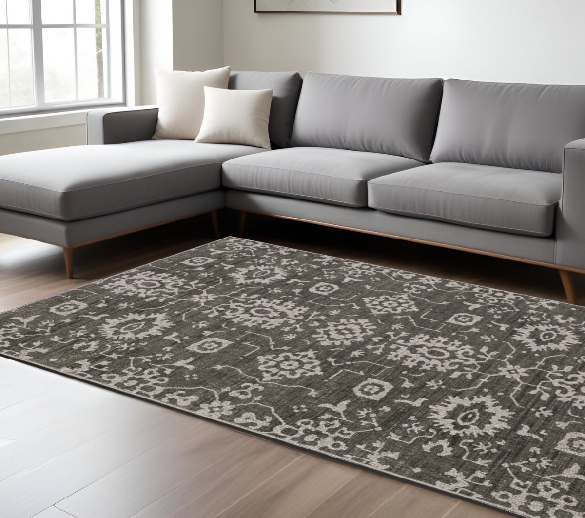 576106 8 x 11 ft. Oriental Rectangle Area Rug, Gray & Ivory