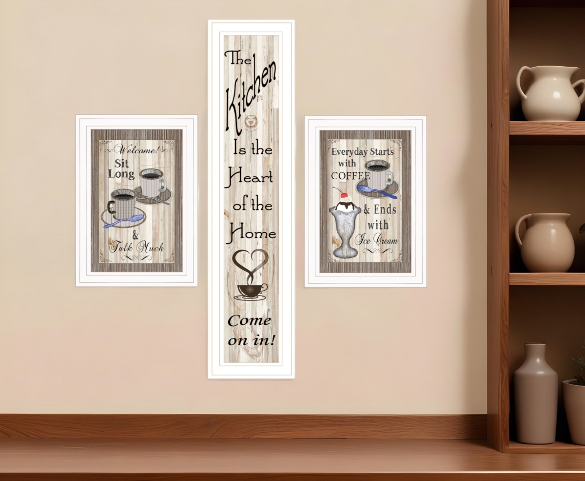 Picture of HomeRoots 406674 Come on In White Framed Print Kitchen Wall Art - Set of 3