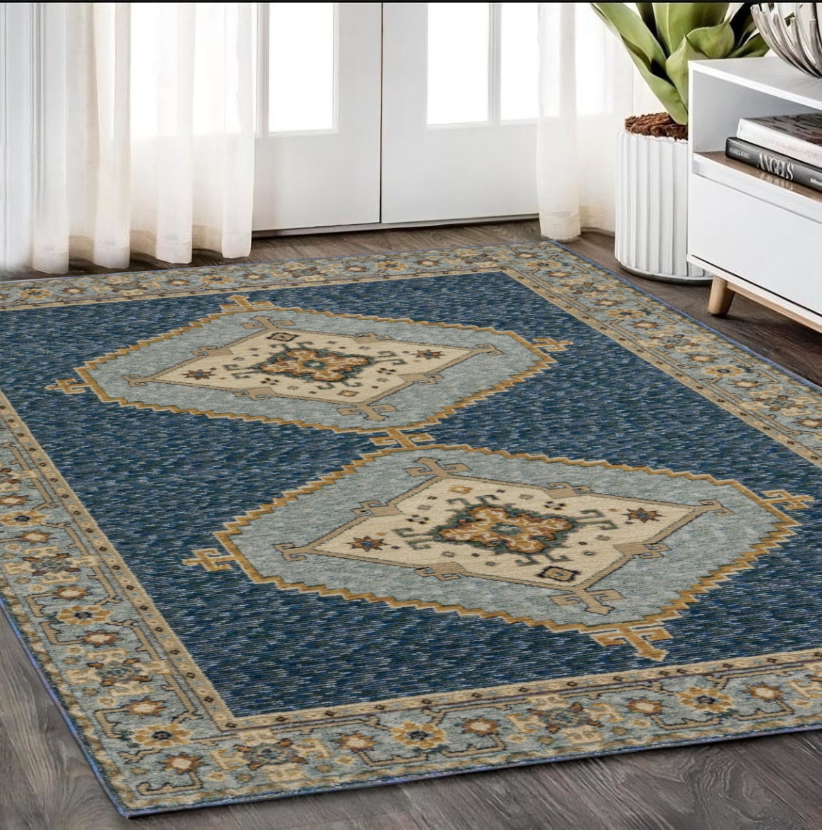 576179 5 x 7 ft. Medallion Rectangle Area Rug, Blue & Gold