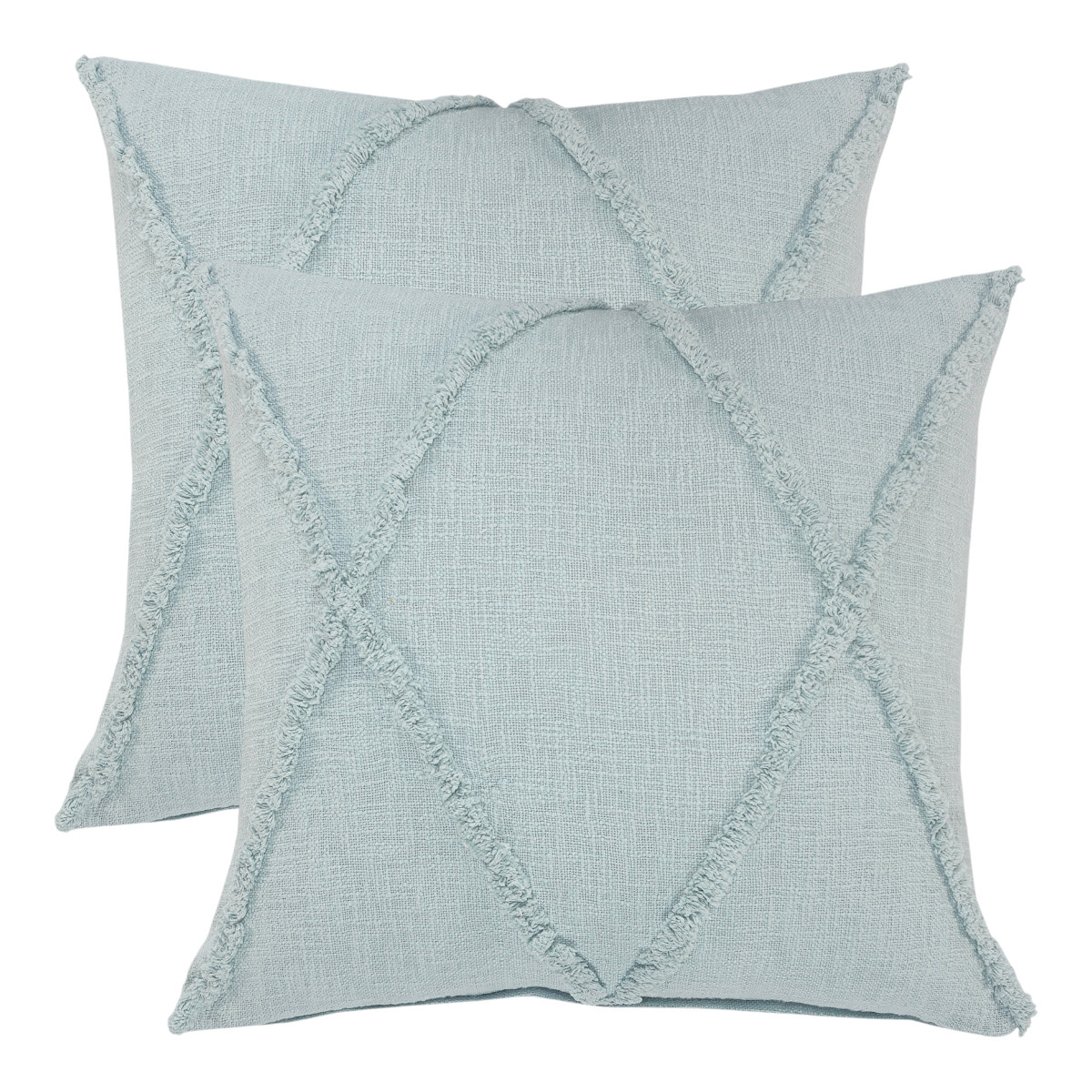 554592 Modern Square Blue Diamond Cotton Throw Pillow with Fringe - Set of 2