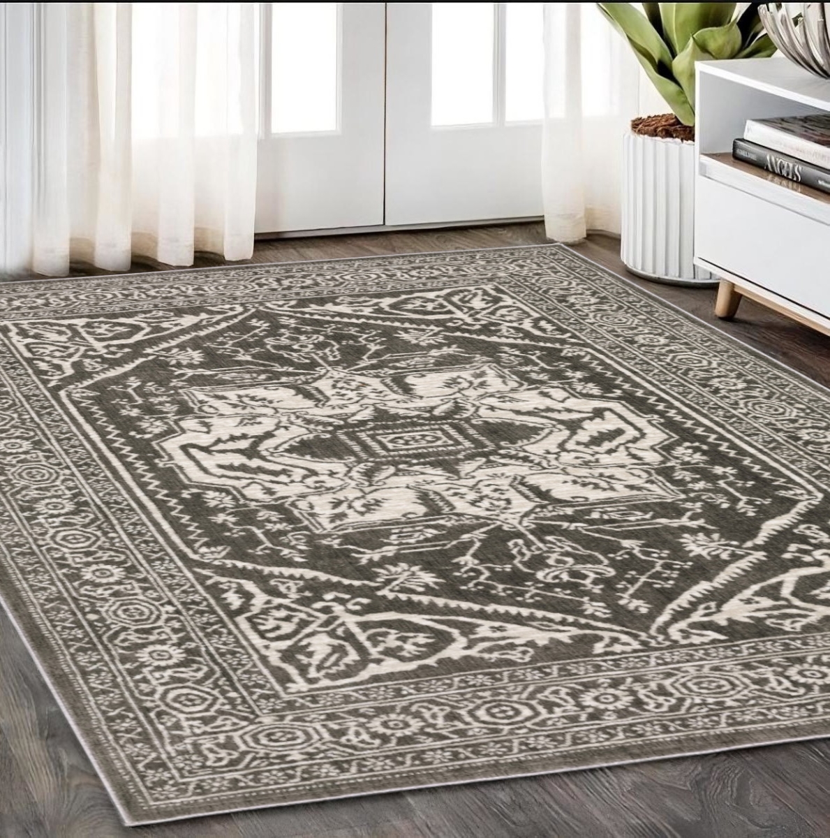 575398 5 x 8 ft. Oriental Rectangle Area Rug, Gray & Ivory