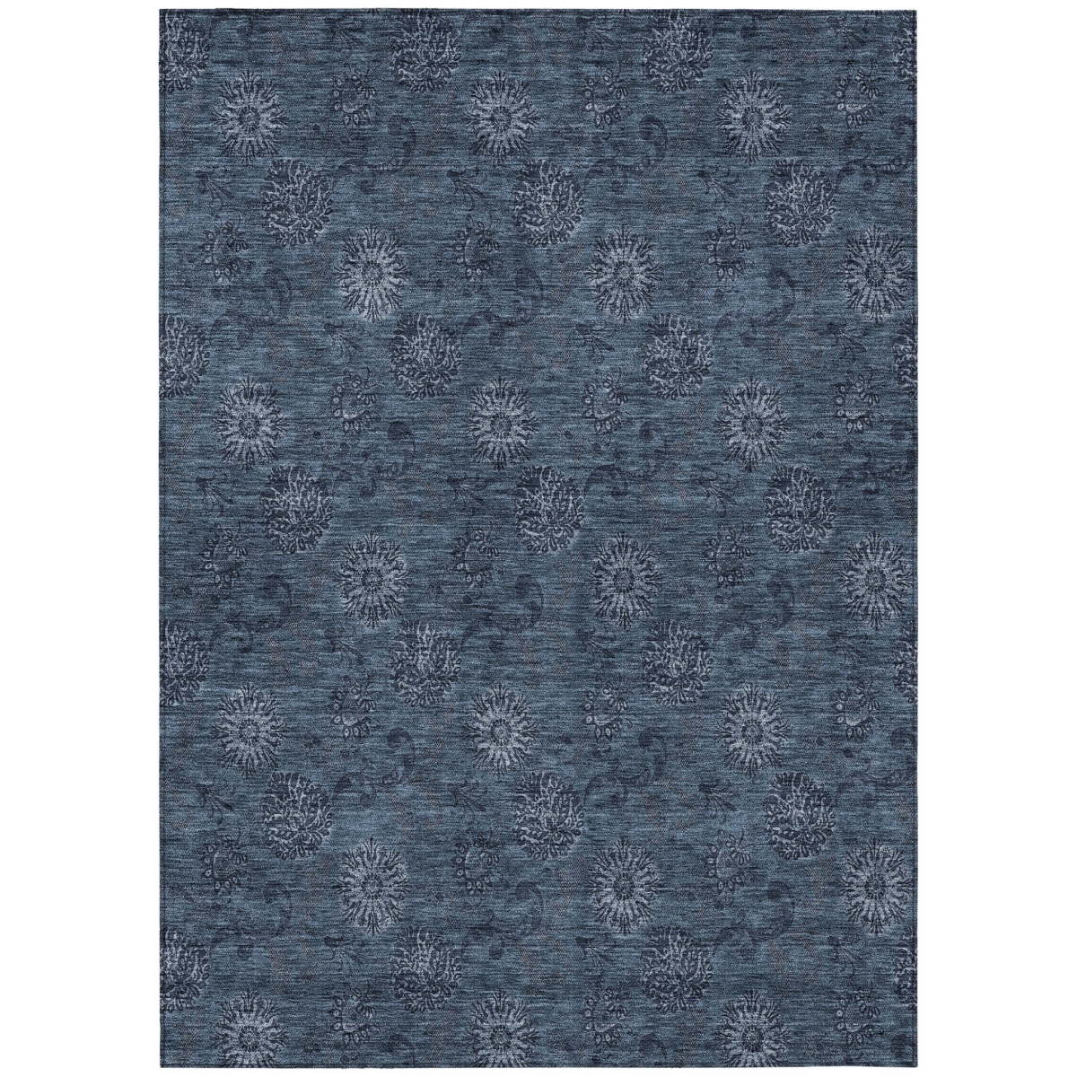 586971 10 x 14 ft. Floral Washable Indoor & Outdoor Rectangle Area Rug, Blue & Navy Blue