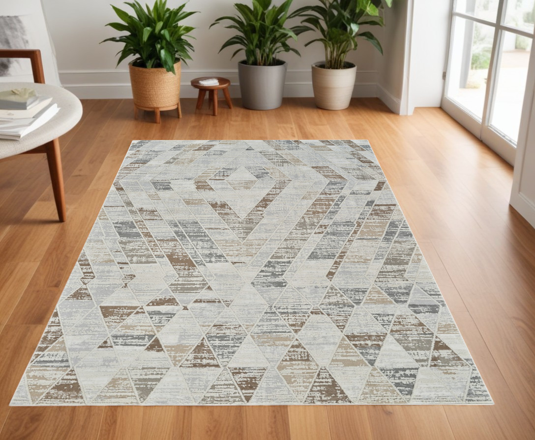 558852 4 x 6 ft. Abstract Distressed Rectangle Area Rug, Beige & Brown