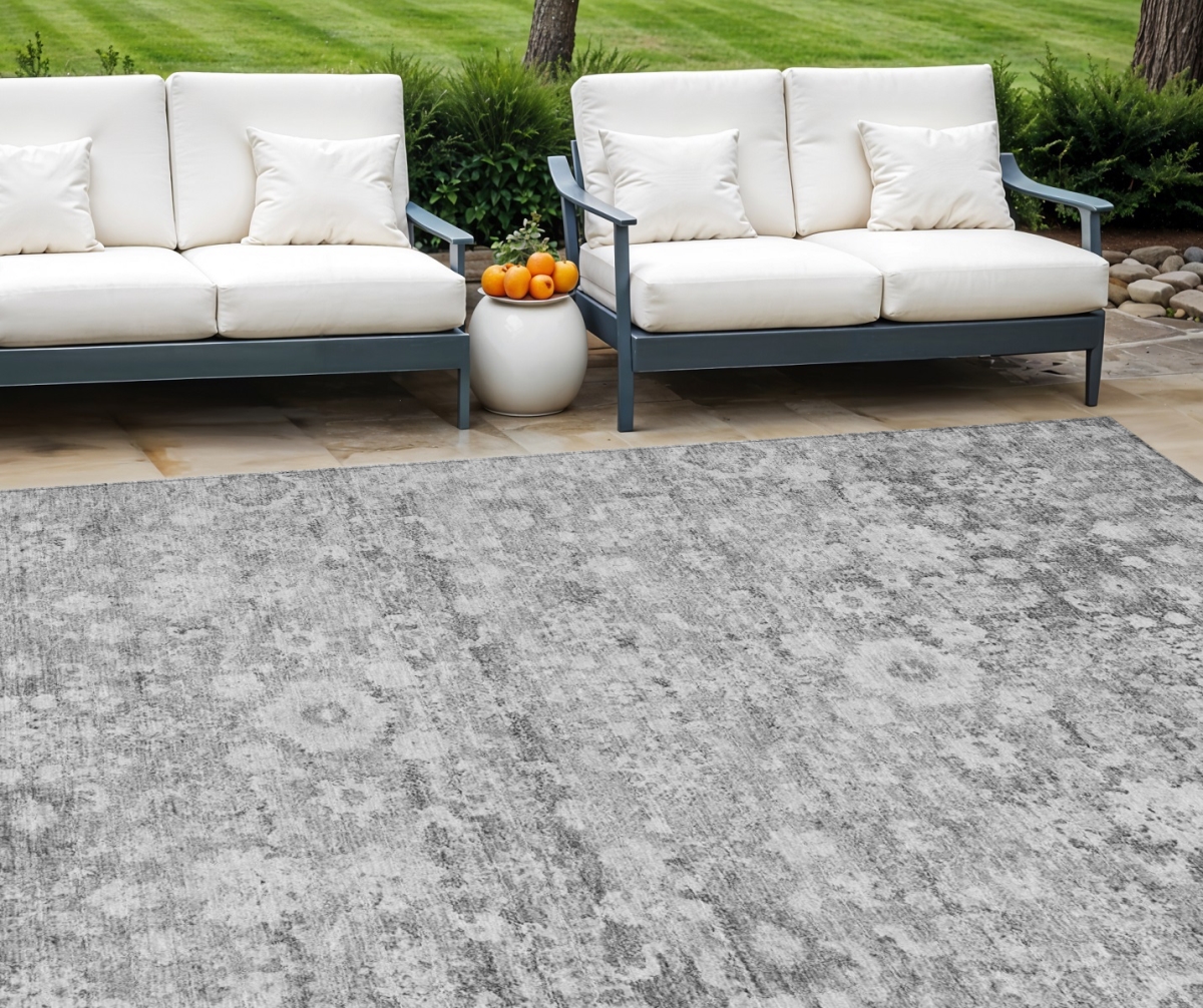 579990 10 x 14 ft. Oriental Washable Indoor & Outdoor Rectangle Area Rug, Silver, Gray & Pewter