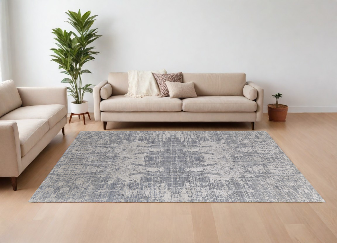 Abstract Hand Woven Area Rug - Gray & Silver - 9 x 12 ft - Unique Design
