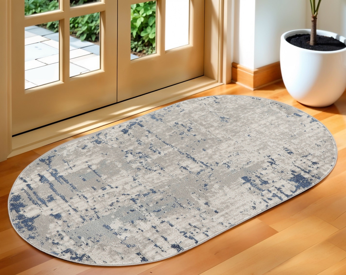 545186 3 x 5 ft. Abstract Power Loom Oval Area Rug, Gray & Ivory