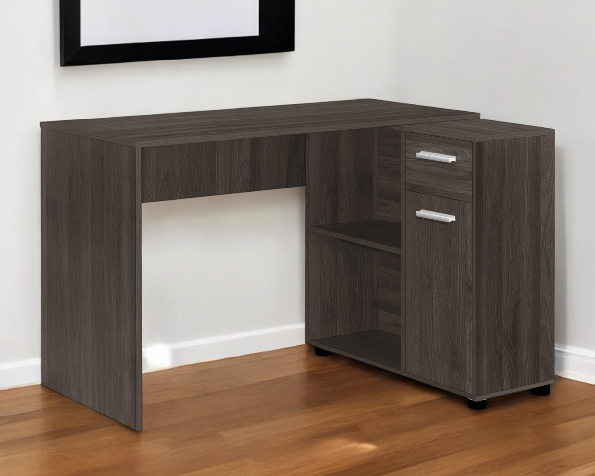 489903 46 in. Brown Wood L Shape Computer Desk with Two Drawers
