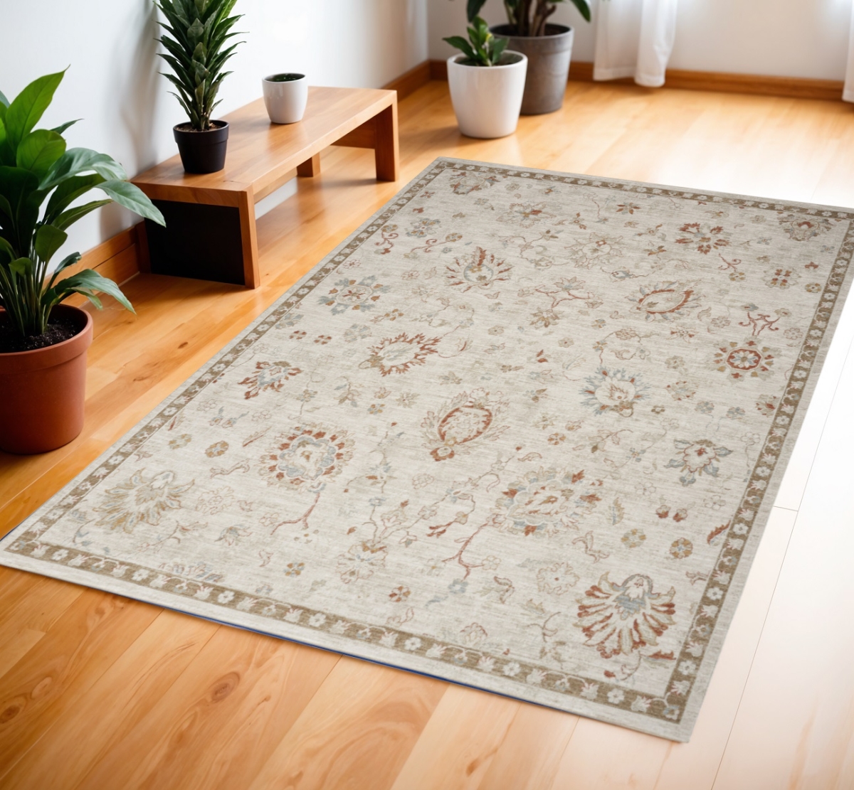 569665 4 x 6 ft. Floral Power Loom Distressed Rectangle Area Rug, Ivory