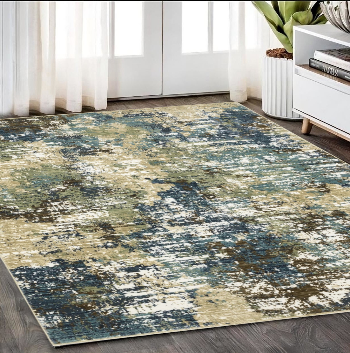 575577 5 x 8 ft. Abstract Rectangle Area Rug, Blue & Green
