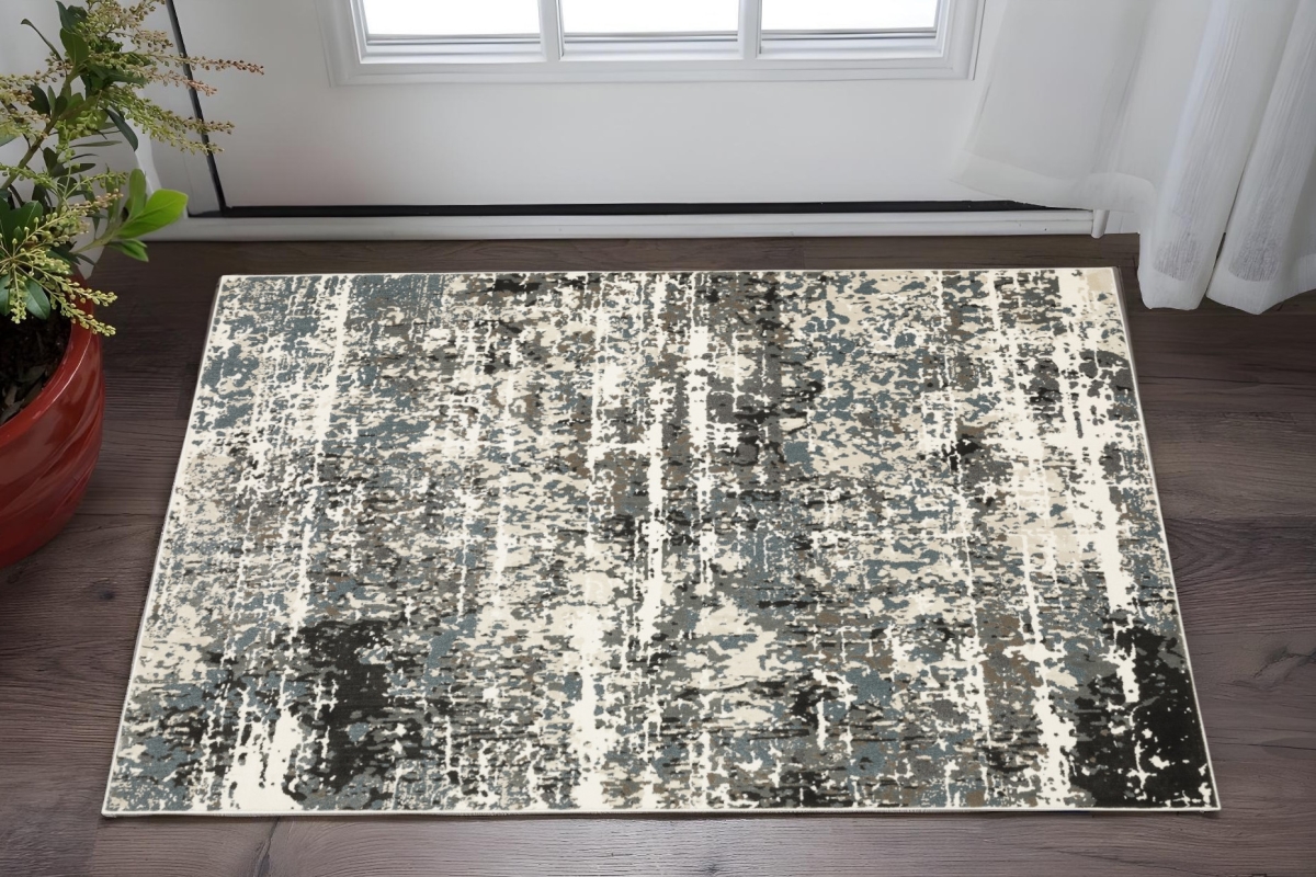 575263 3 x 5 ft. Abstract Rectangle Area Rug, Ivory & Gray