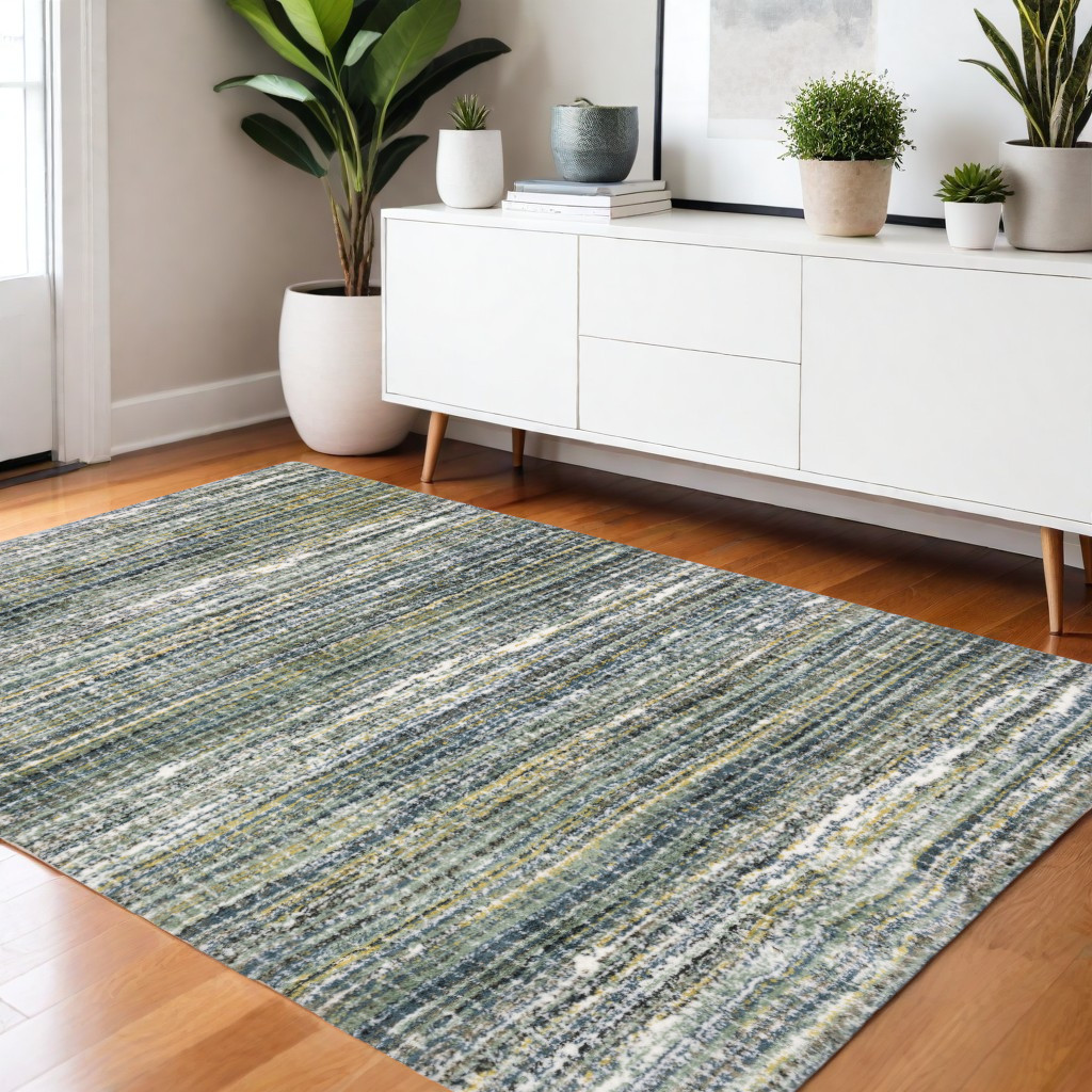 575065 4 x 6 ft. Geometric Distressed Rectangle Area Rug, Green & Blue