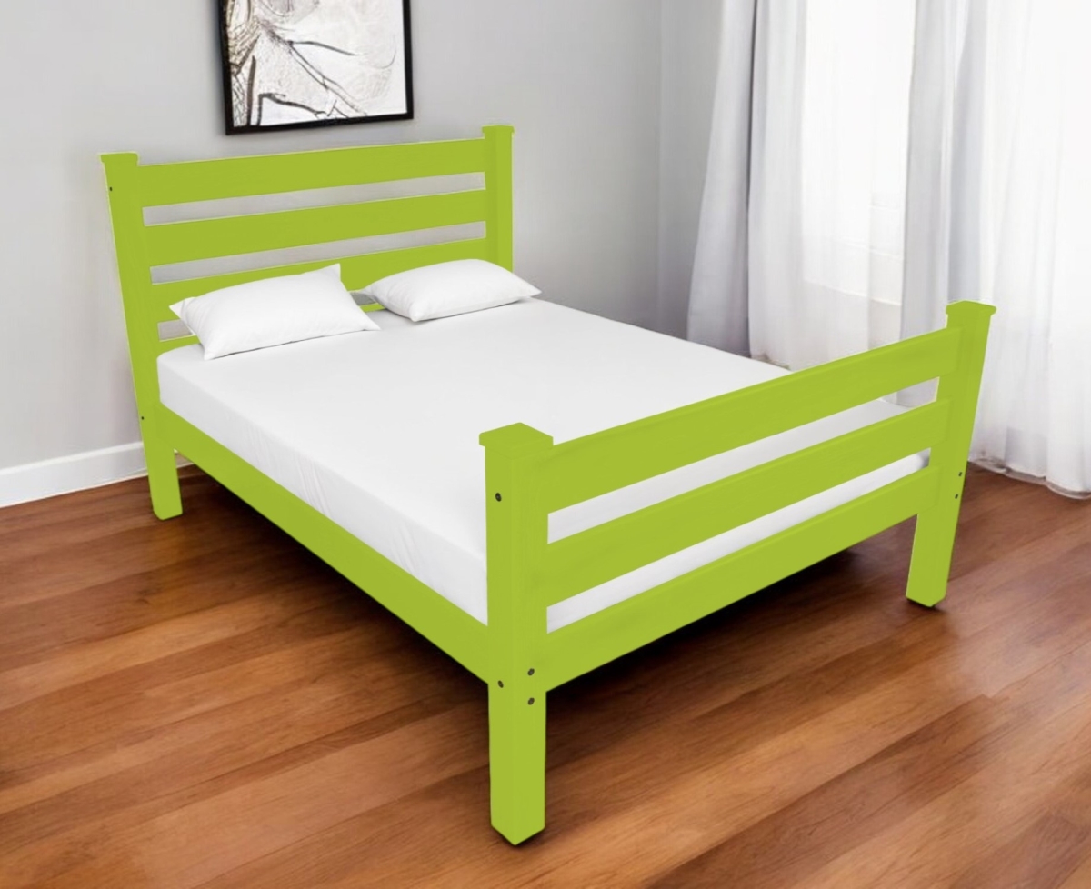 548167 Lime Green Solid Wood Queen Size Bed Frame, 800 lbs