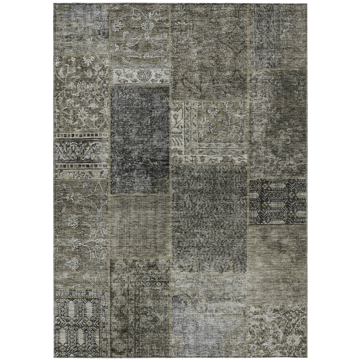580928 3 x 5 ft. Patchwork Washable Indoor & Outdoor Rectangle Area Rug, Taupe, Brown & Charcoal