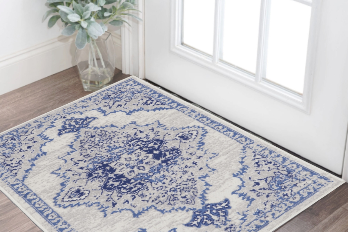 553079 3 x 5 ft. Medallion Rectangle Area Rug, Ivory & Blue