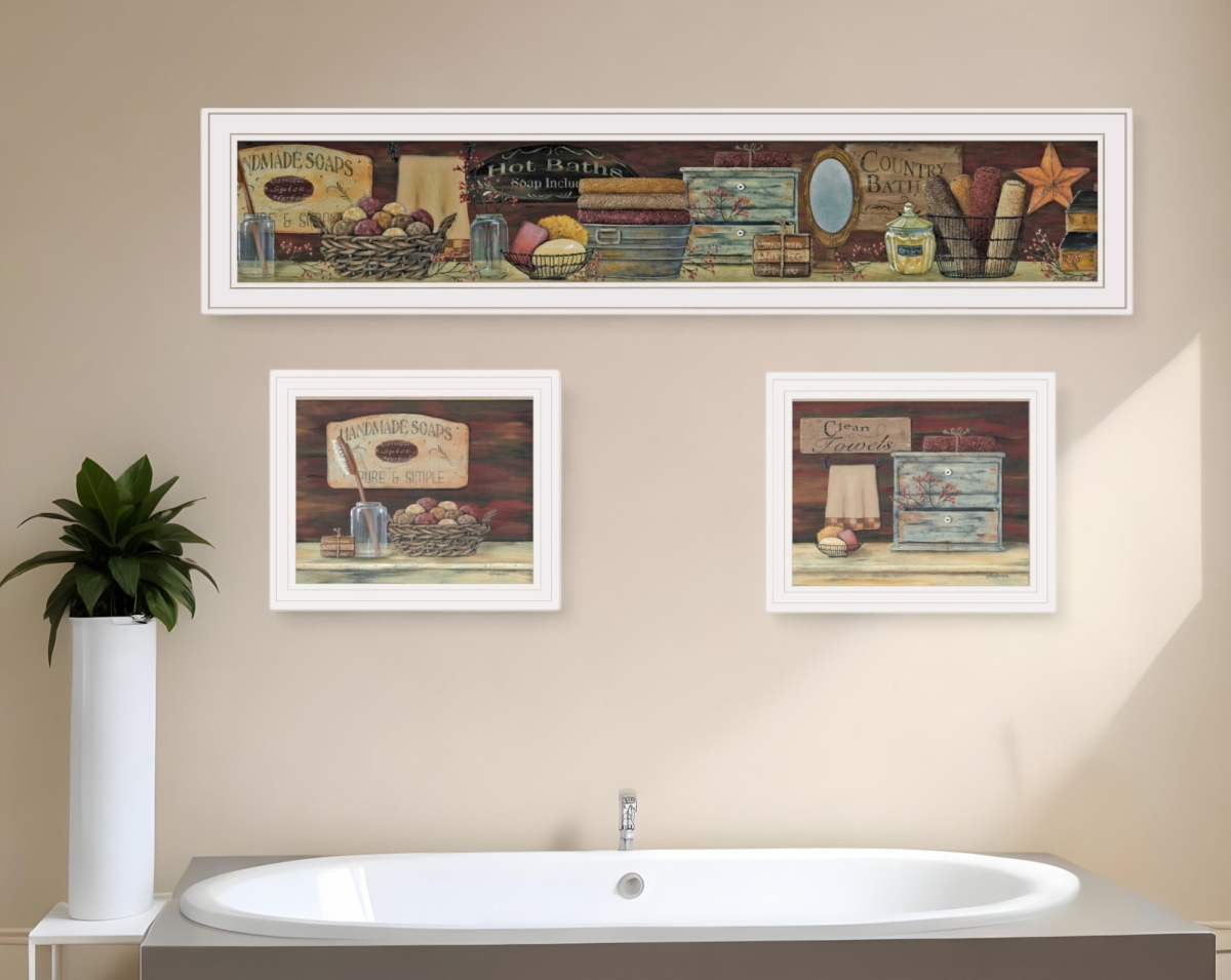 415728 Horizontal Rectangle Country Bath White Framed Print Bathroom Wall Art - Set of 3