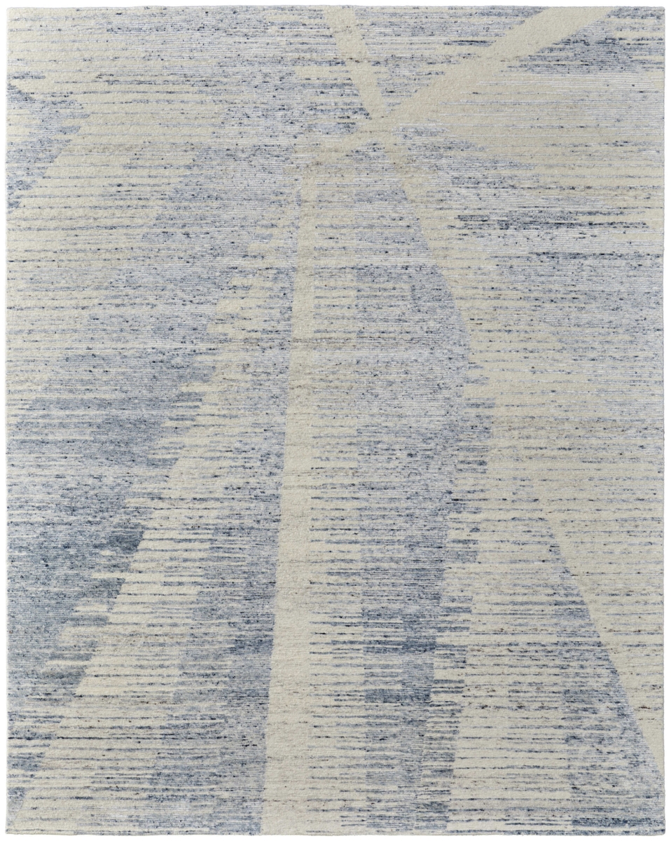 566646 6 x 9 ft. Abstract Hand Knotted Worn Faded Rectangle Area Rug, Ivory & Blue