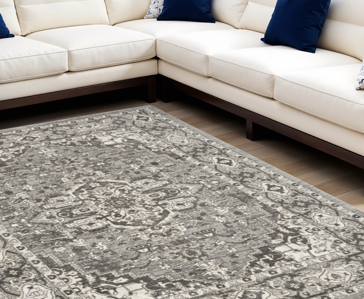 545211 8 x 10 ft. Abstract Power Loom Rectangle Area Rug, Beige & Gray