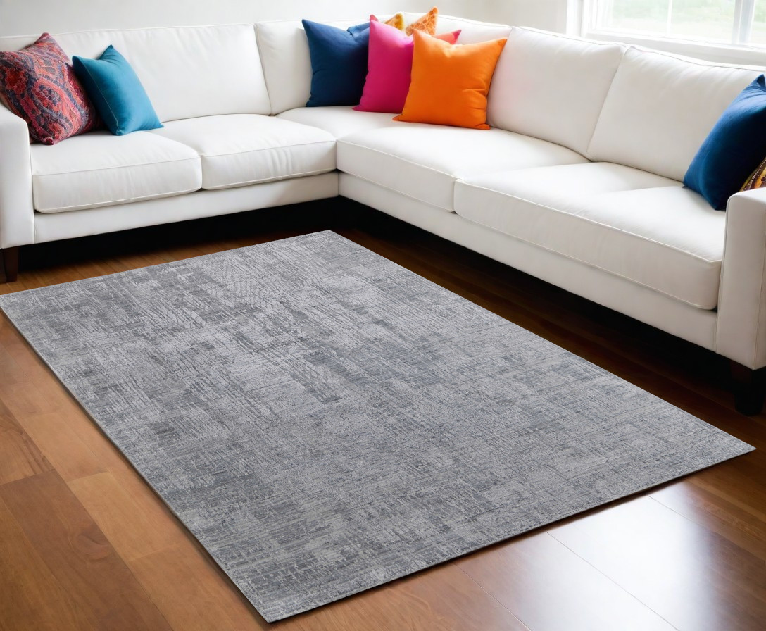 566900 5 x 8 ft. Abstract Hand Woven Worn Faded Rectangle Area Rug, Light Blue & Silver