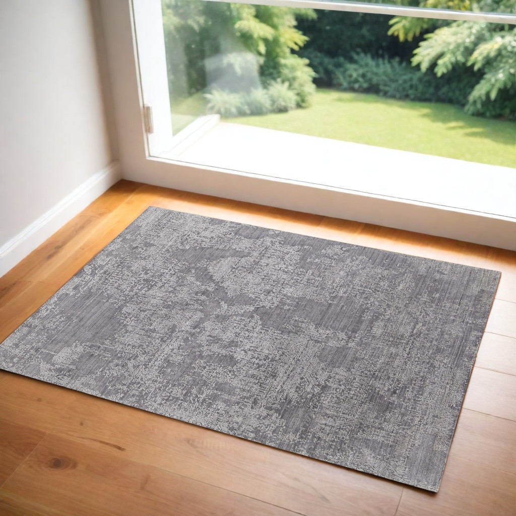566859 2 x 3 ft. Abstract Hand Woven Worn Faded Rectangle Area Rug, Gray