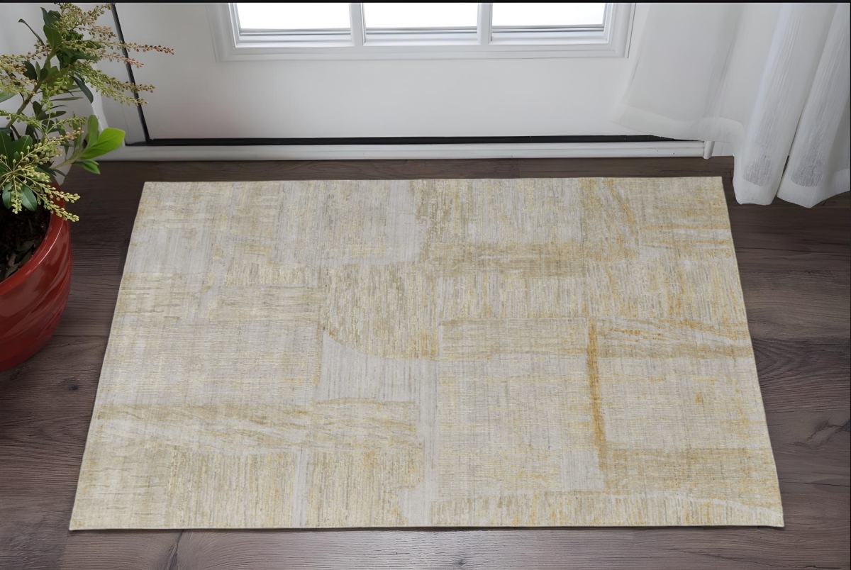 566997 2 x 3 ft. Abstract Hand Woven Rectangle Area Rug, Yellow & Ivory