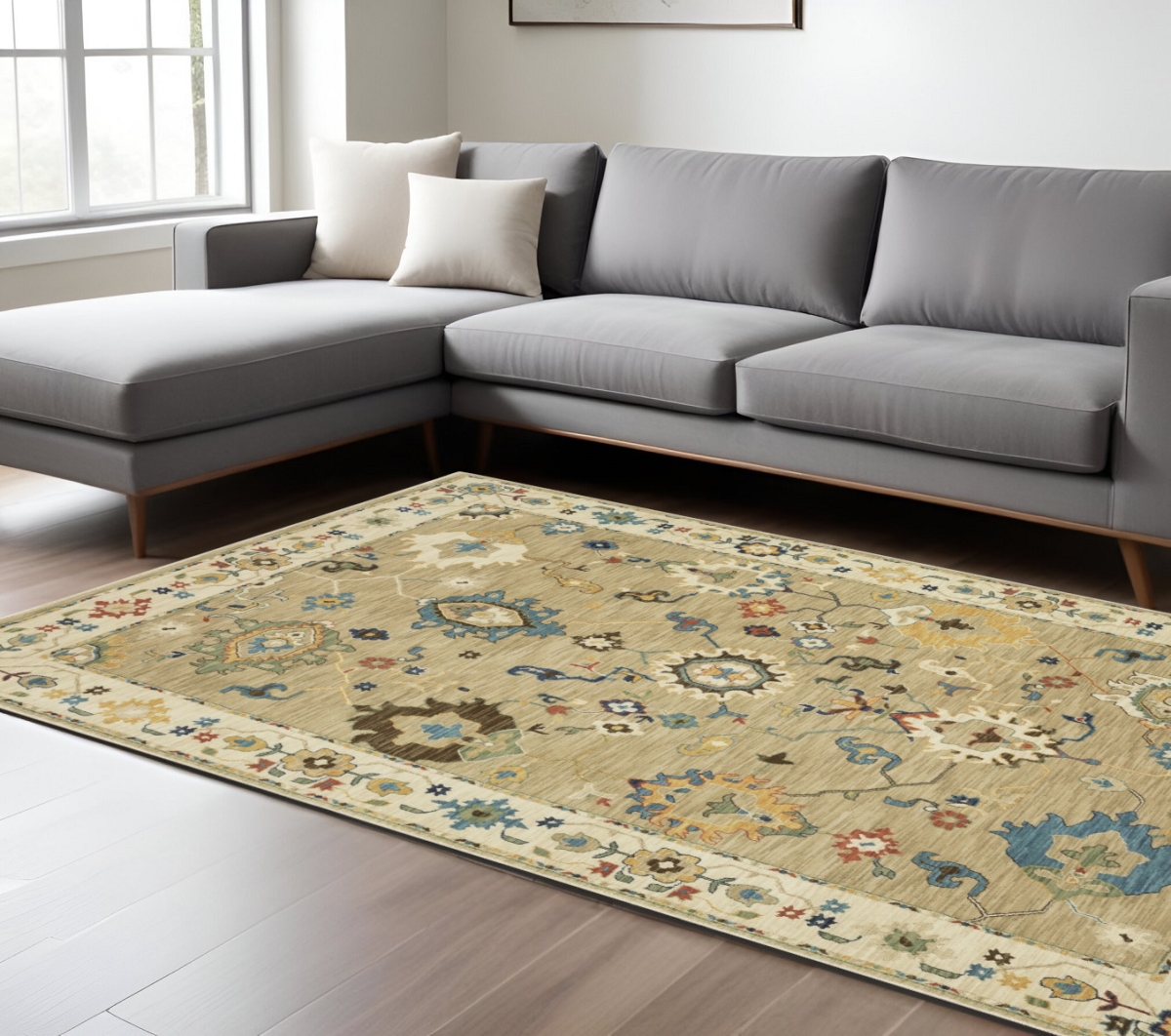 574590 10 x 13 ft. Oriental Rectangle Area Rug with Fringe, Beige, Light Blue & Tan