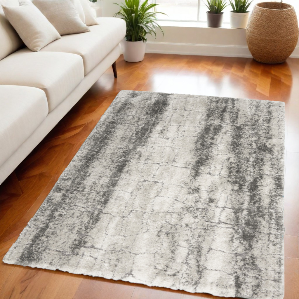 551111 5 x 7 ft. Abstract Shag Rectangle Area Rug, Charcoal & Ivory
