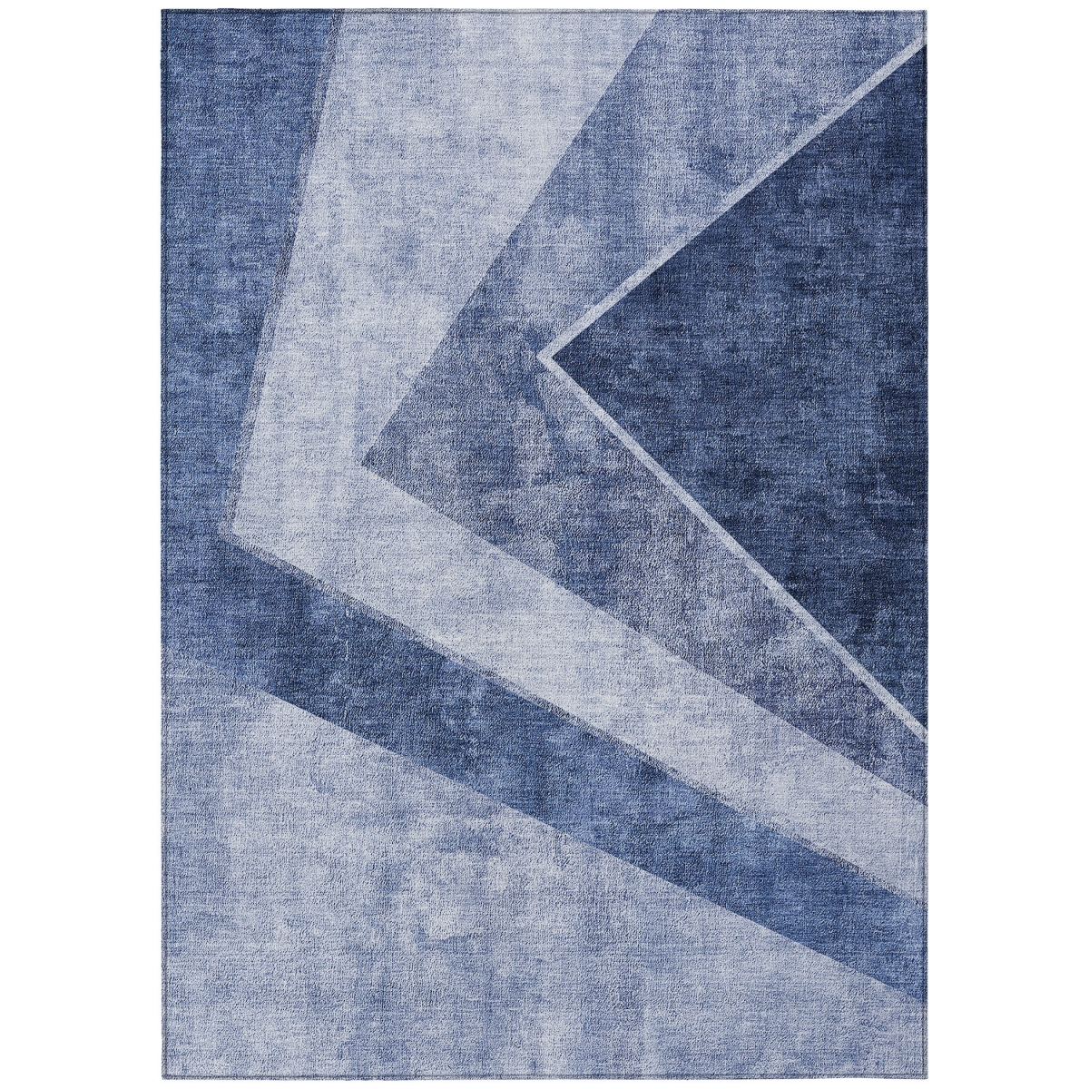 580988 3 x 5 ft. Geometric Washable Indoor & Outdoor Rectangle Area Rug, Navy Blue & Denim Blue