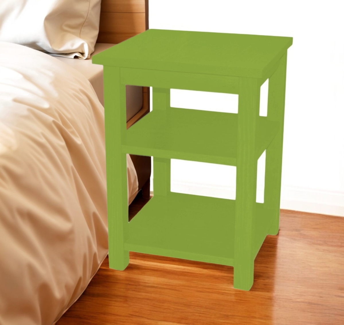 548322 28 in. Green Solid Wood Nightstand