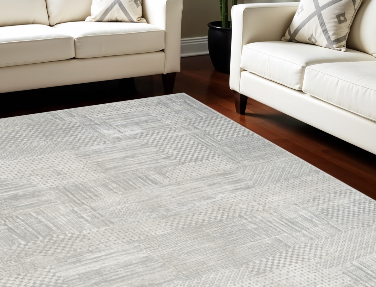 554725 9 x 12 ft. Ivory Silver & Gray Abstract Non Skid Rectangle Area Rug