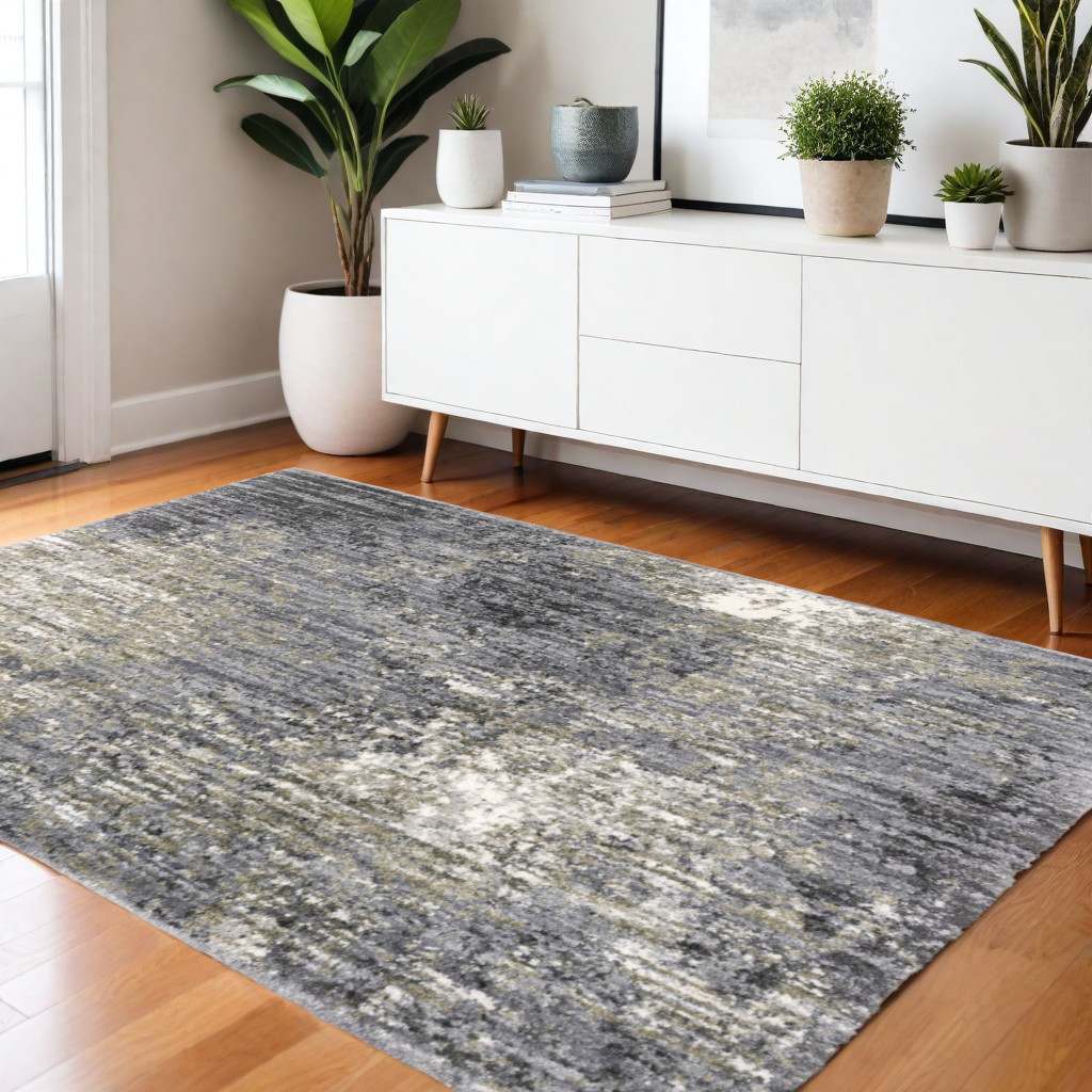 576076 4 x 6 ft. Abstract Shag Rectangle Area Rug, Gray & Ivory