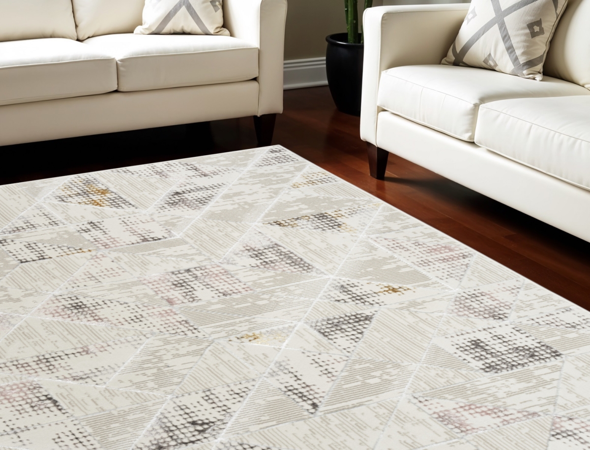 550209 5 x 7 ft. Geometric Non Skid Rectangle Area Rug, Beige, Ivory & Gray
