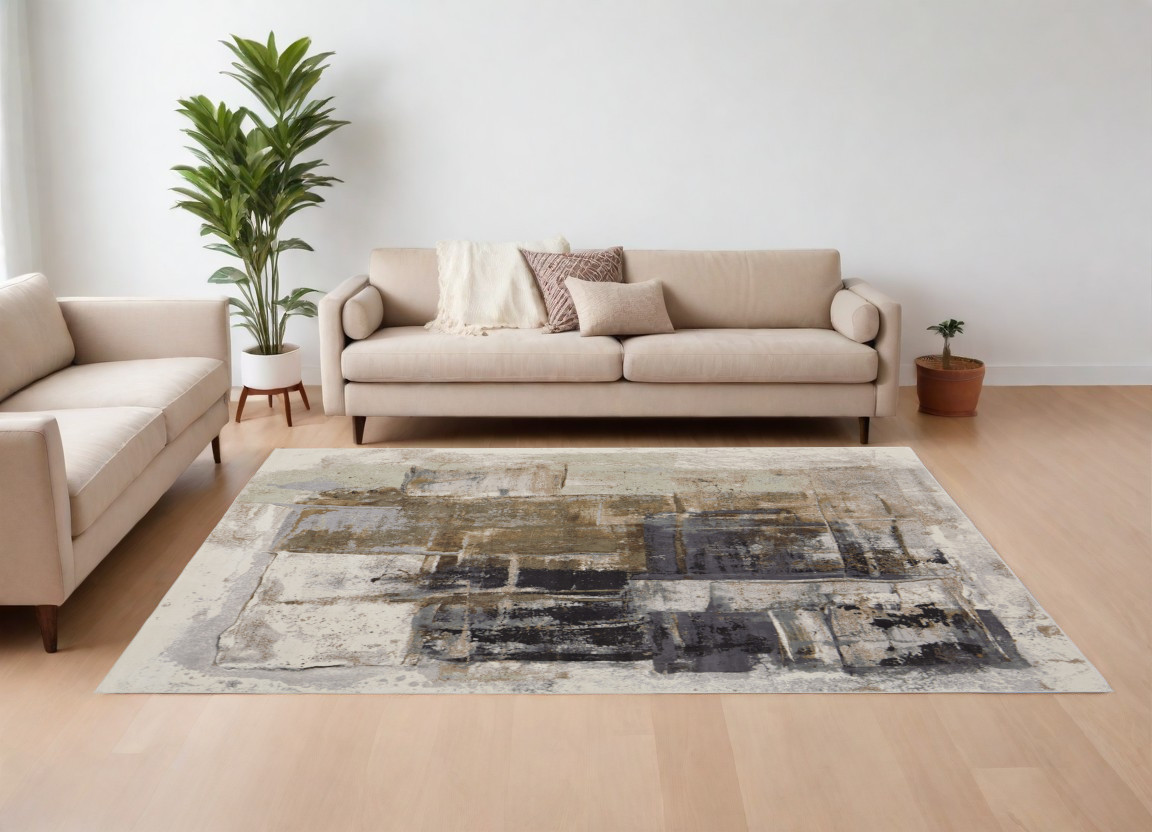 566702 9 x 12 ft. Abstract Power Loom Rectangle Area Rug, Gray, Black & Brown