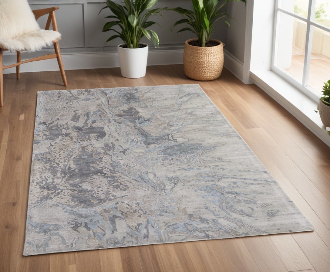 567883 4 x 6 ft. Abstract Hand Tufted Worn Faded Rectangle Area Rug, Gray, Tan & Green