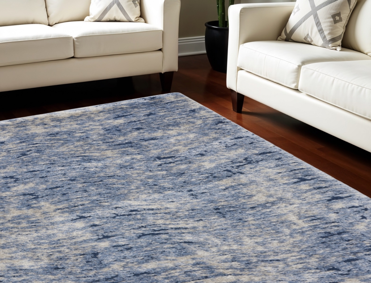 551266 7 x 9 ft. Abstract Shag Rectangle Area Rug, Light Blue, Navy Blue & Beige