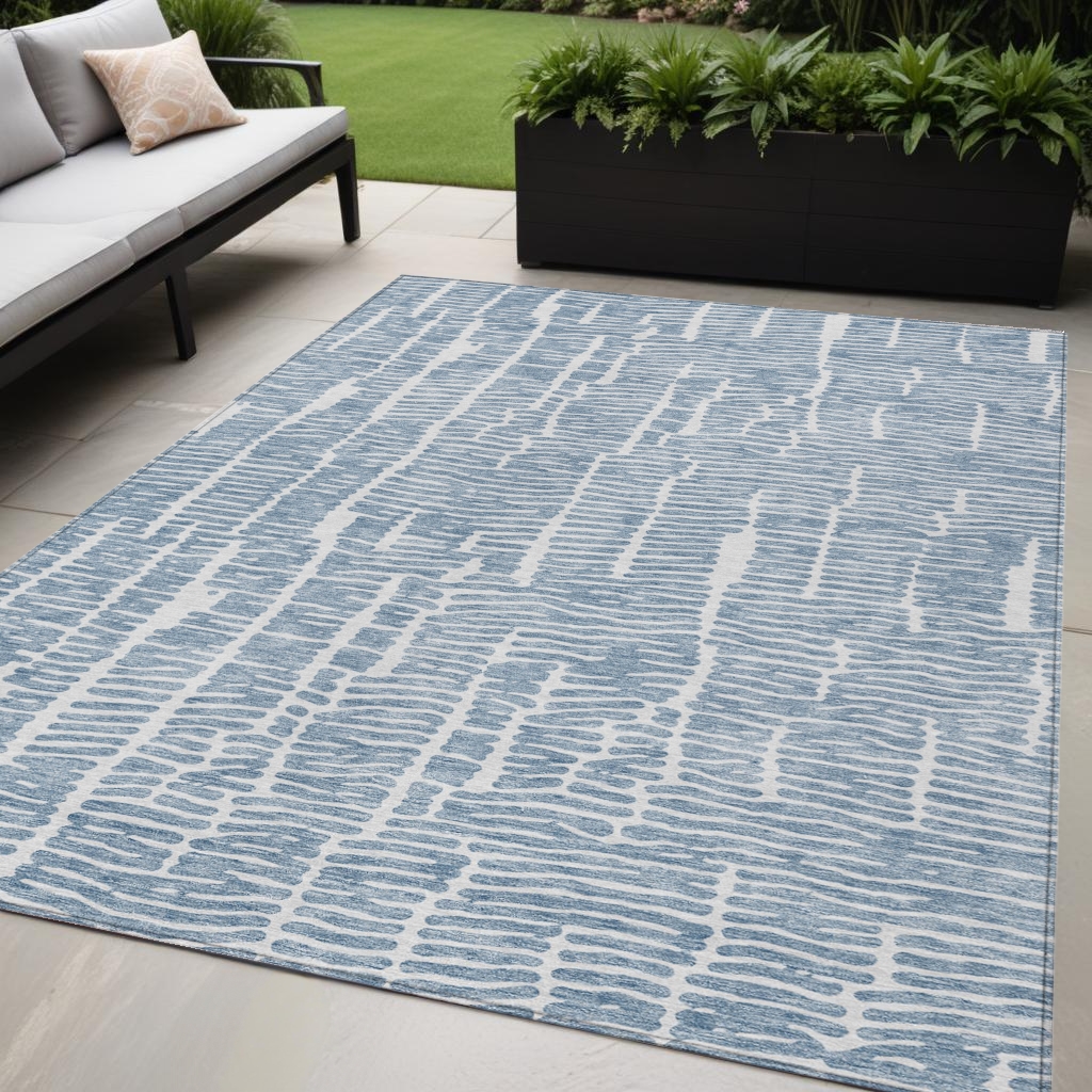 588505 5 x 8 ft. Abstract Washable Indoor & Outdoor Rectangle Area Rug, Blue & Ivory