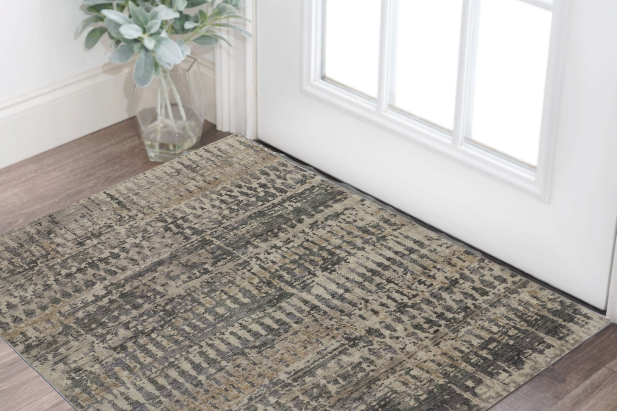 567555 2 x 3 ft. Wool Abstract Hand Knotted Rectangle Area Rug, Gray, Taupe & Ivory