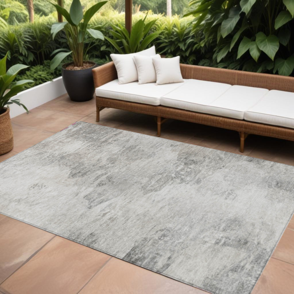 577629 9 x 12 ft. Abstract Washable Indoor & Outdoor Rectangle Area Rug, Silver, Gray & Ivory