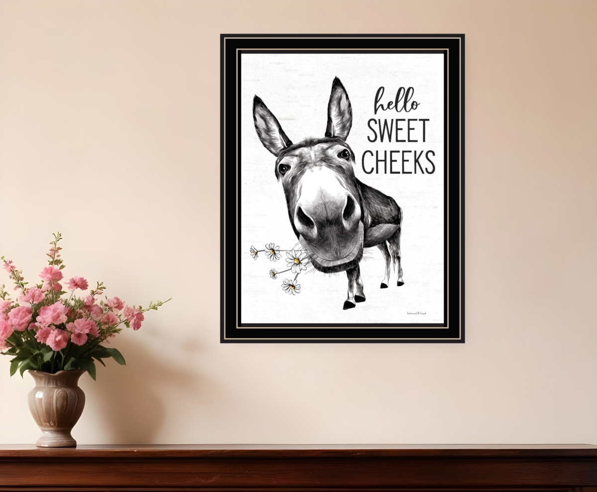 530070 Hello Sweet Cheeks Donkey Black Framed Print Bathroom Wall Art