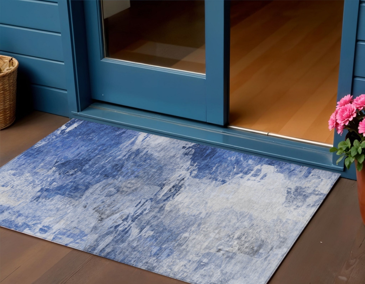 577703 3 x 5 ft. Abstract Washable Indoor & Outdoor Rectangle Area Rug, Denim Blue & Sky Blue