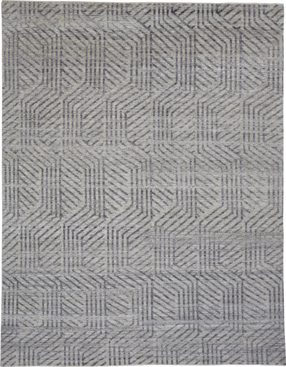 565946 5 x 8 ft. Wool Geometric Hand Knotted Rectangle Area Rug, Tan & Gray