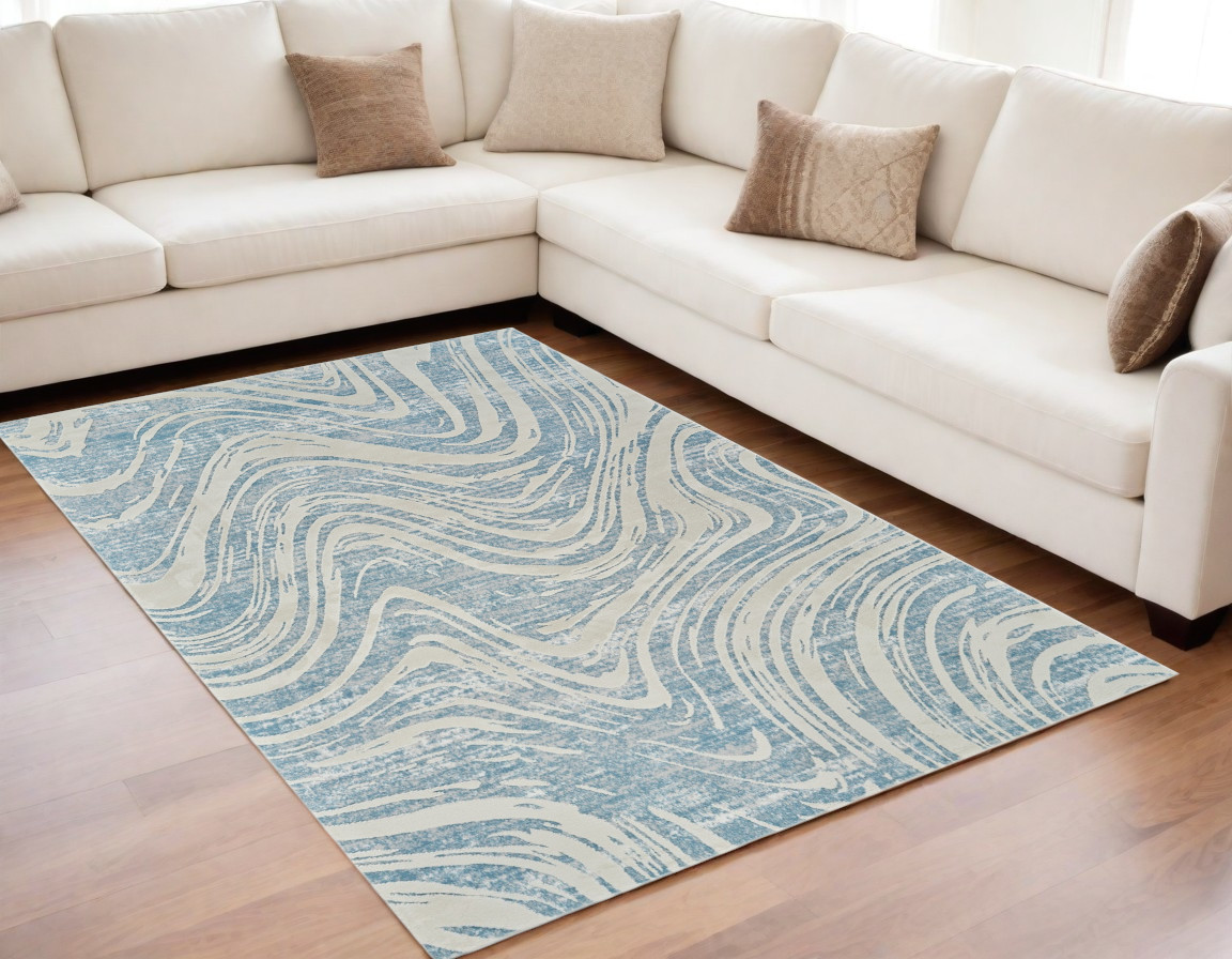 558829 5 x 8 ft. Abstract Distressed Rectangle Area Rug, Blue & Beige