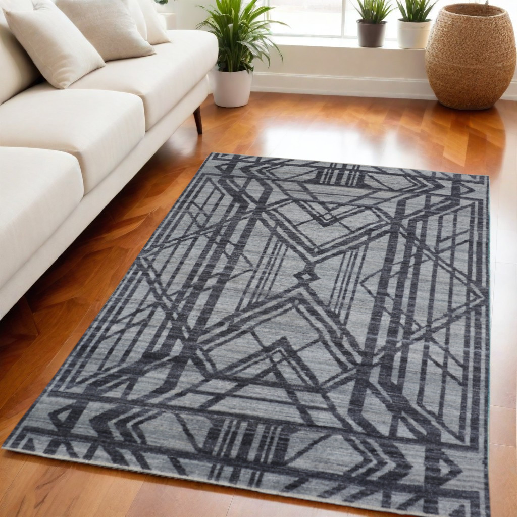 565941 5 x 8 ft. Wool Geometric Hand Knotted Rectangle Area Rug, Gray