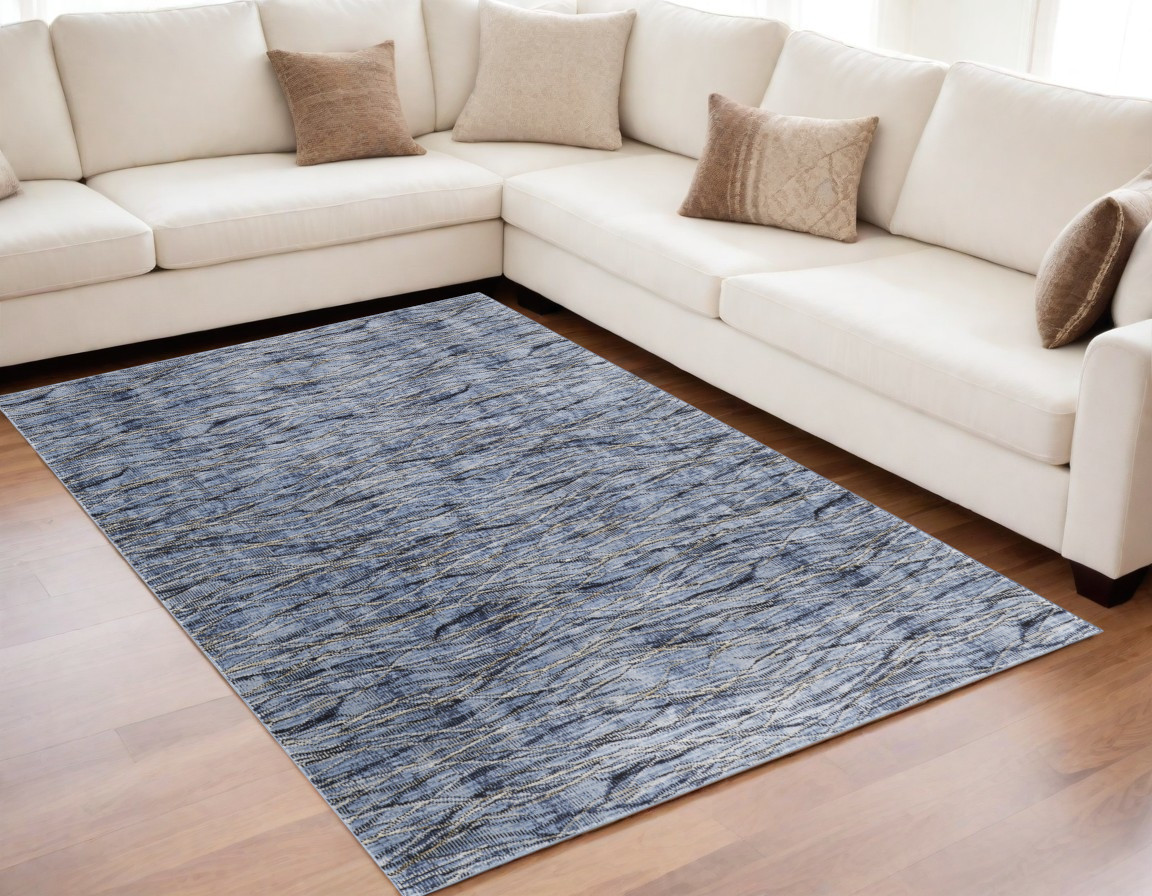 567718 5 x 8 ft. Abstract Power Loom Rectangle Area Rug, Blue, Ivory & Tan