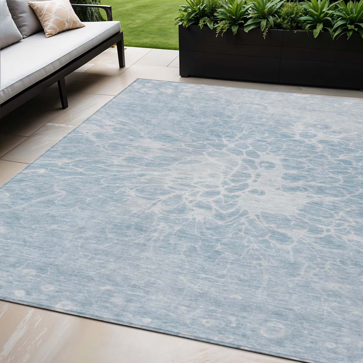 580125 5 x 8 ft. Abstract Washable Indoor & Outdoor Rectangle Area Rug, Sky Blue & Denim Blue