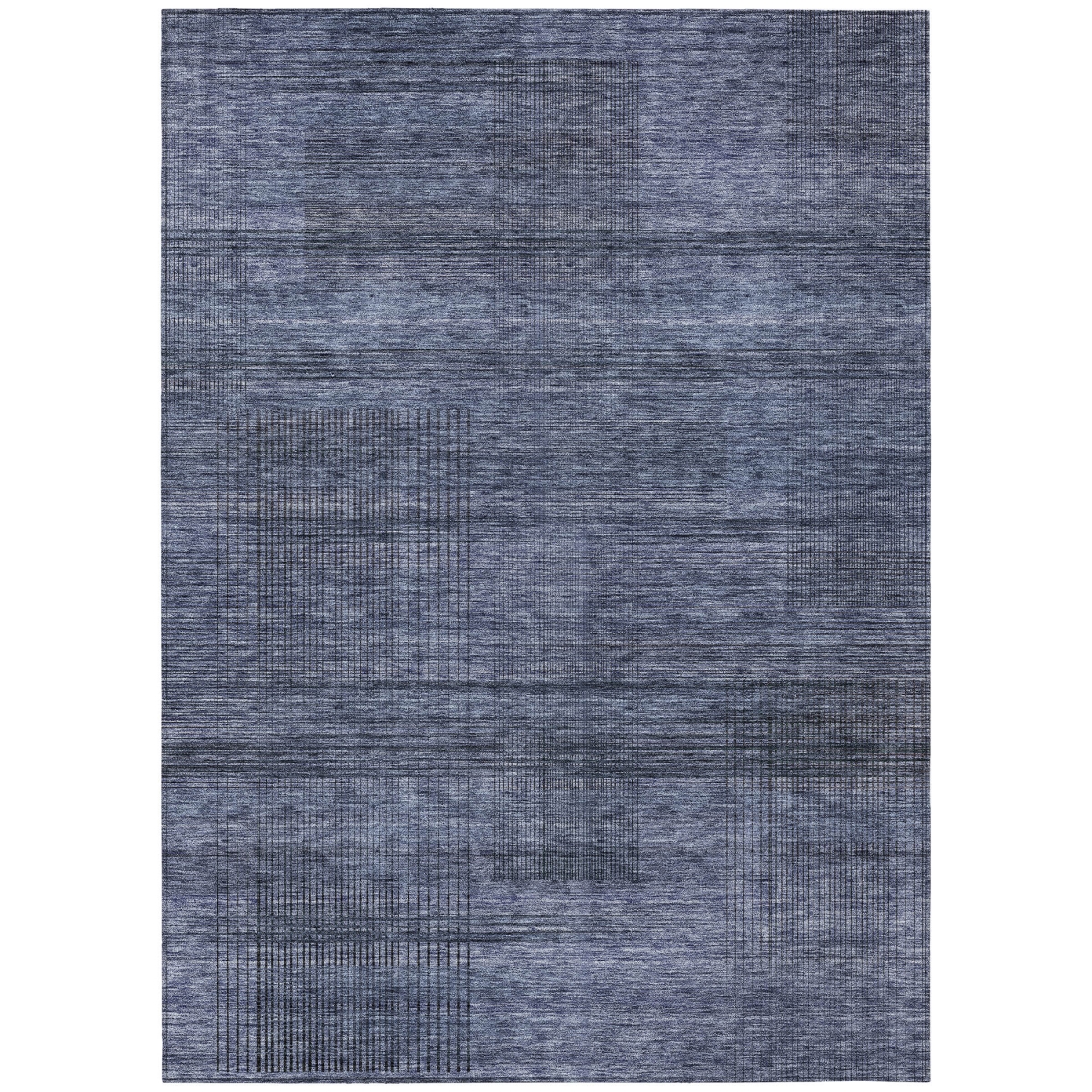 588104 9 x 12 ft. Striped Washable Indoor & Outdoor Rectangle Area Rug, Navy Blue & Gray