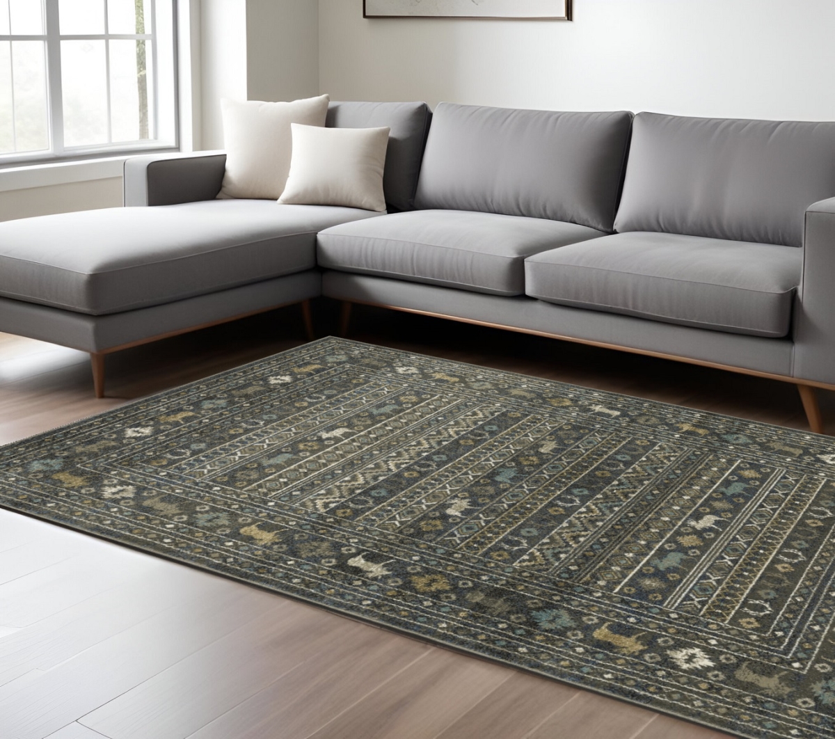 576537 8 x 10 ft. Southwestern Rectangle Area Rug, Blue & Gold