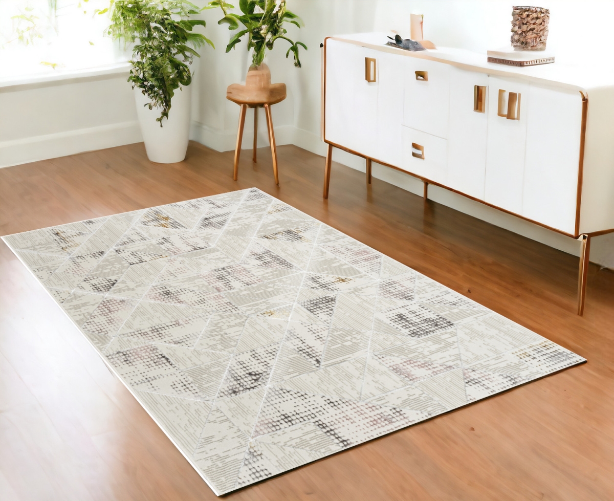 554877 4 x 6 ft. Abstract Non Skid Rectangle Area Rug, Beige, Ivory & Gray